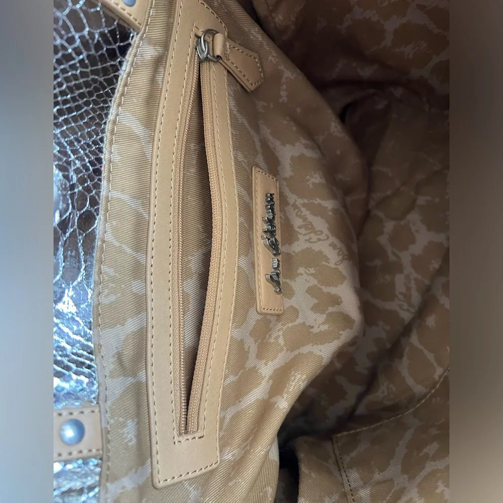 Sam Edelman Metallic Snake Print Tote Bag Silver Large Shoulder Bag - Picture 11 of 16